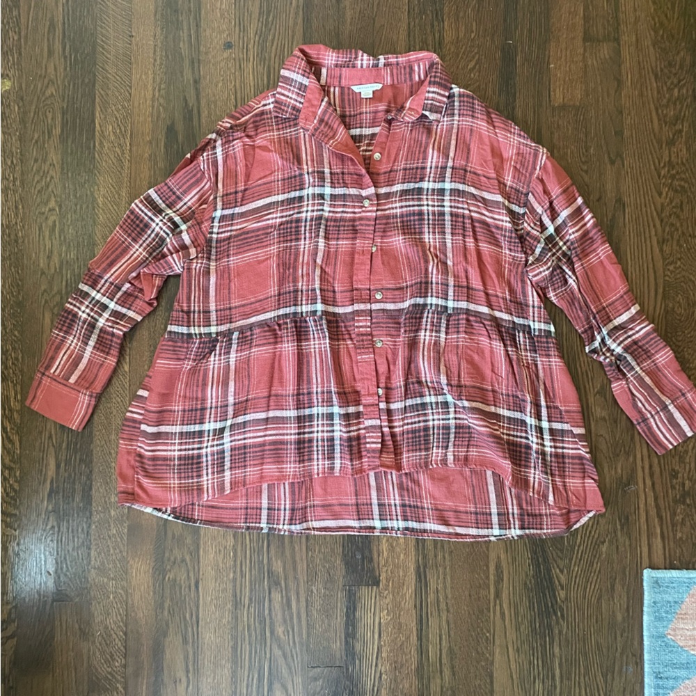 American eagle plaid loose button down top